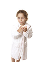 Image showing Little girl holding soap