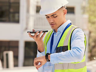 Image showing Engineer on construction site, phone call and checking watch for building schedule, inspection and maintenance. Architecture, communication and business man with cellphone looking at time on site.