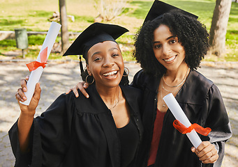 Image showing Outdoor, portrait and women with graduation, celebration and achievement with future, knowledge and degree. People, students and girls with education, university and college with success and diploma