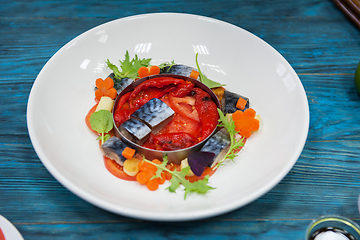 Image showing Escabeche fish dish with caviar