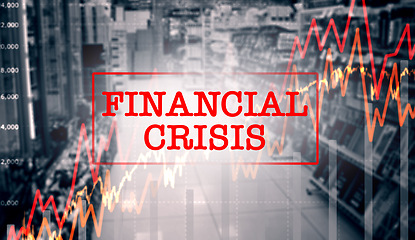 Image showing Financial crisis, graphs and statistics of economy, inflation of money and increase in price, cost and overlay. Chart, analytics and recession for finance data, fail of stock market and trading risk