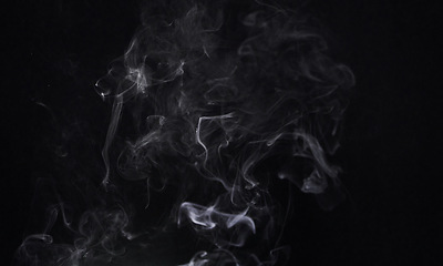 Image showing Smoke, dark background and steam, fog or gas on mockup space wallpaper. Cloud, smog and magic effect on black backdrop of mist with abstract texture, dry ice pattern or vapor of incense moving in air