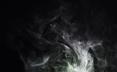 Image showing Smoke, dark background and mist, fog or gas on mockup space wallpaper. Cloud, smog and magic effect on black backdrop of steam with abstract texture, dry ice pattern or vapor of incense moving in air