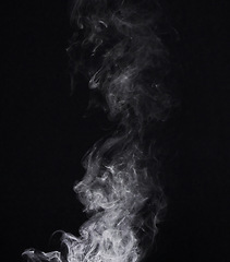 Image showing Smoke, dark background and incense, fog or gas on mockup space wallpaper. Cloud, smog and magic effect on black backdrop of steam with abstract texture, pollution pattern or mist vapor moving in air