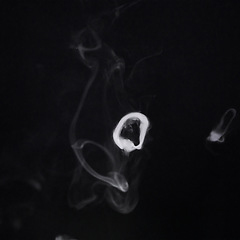 Image showing Smoke, steam or pollution with incense on dark background, fog or mist with vapor and mockup space in studio. Dry ice, pattern and texture with environment, gas and air with black backdrop and smog