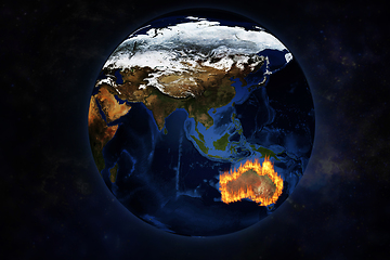 Image showing View of Australia from space with terrible fire