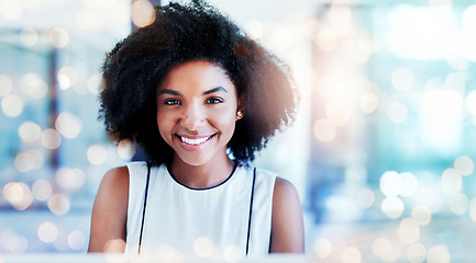 Image showing Mockup, office and portrait of business woman for professional mindset, ambition and banner. Overlay, corporate worker and face of person for career opportunity, job and work for startup company