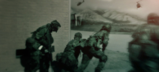 Image showing Night vision, soldier group and mission with team, secret service and government workers outdoor. Military, surveillance and spy with teamwork, security and army target with agent people together