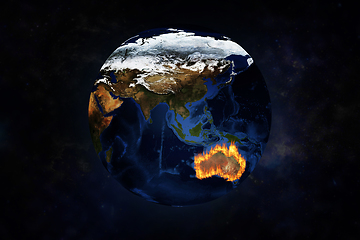 Image showing View of Australia from space with terrible fire