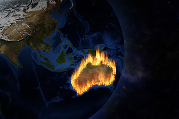 Image showing View of Australia from space with terrible fire