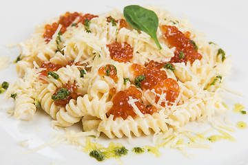 Image showing Pasta with red caviar