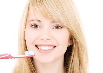 Image showing happy girl with toothbrush