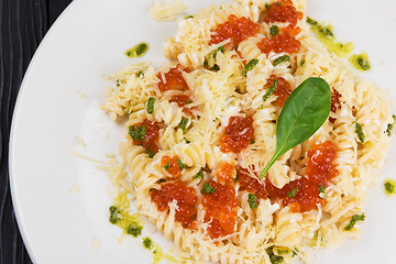 Image showing Pasta with red caviar
