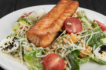 Image showing Grilled salmon caesar salad