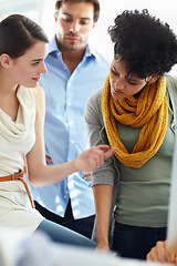 Image showing Diversity, business people and design planning in meeting for teamwork, creative collaboration and colleagues talking. Designers, employee support and leadership management for business stratergy