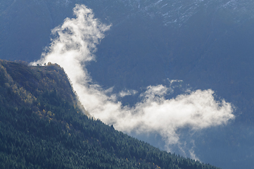 Image showing fog between mountains in backlight