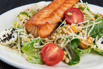 Image showing Grilled salmon caesar salad