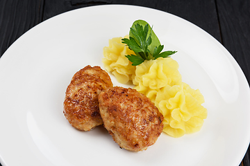 Image showing Chicken meat cutlet with mashed potatoes