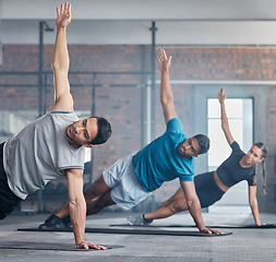 Image showing People workout in gym, group exercise in fitness club and together on Los Angeles class floor. Healthy lifestyle challenge, training body for strong core and endurance motivation for muscle energy