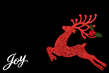 Image showing Christmas Joy Sign and Red Reindeer Tree Decoration 