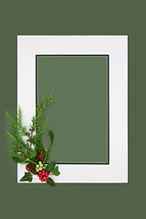 Image showing Traditional Christmas Background Frame with Winter Holly and Flo