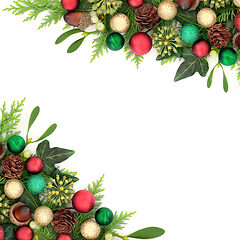 Image showing Festive Christmas Winter Flora and Bauble Decorations