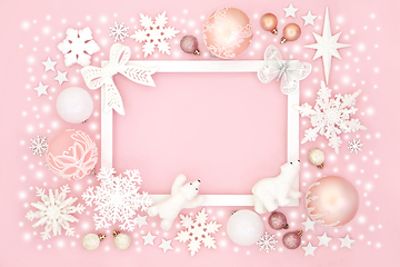 Image showing Christmas Background Frame with Snow and Ornaments