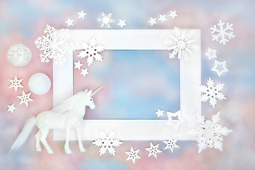 Image showing Christmas Unicorn White Ornaments Background Border