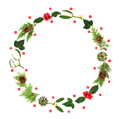 Image showing Holly Berry and Winter Greenery Christmas Wreath 