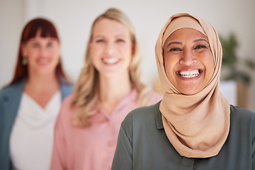 Image showing Portrait, diversity and women with smile, leadership and confident together, happy and relax. Business females, ladies and multiracial teamwork, happiness or support for commitment, growth and joy.