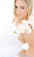 Image showing blonde in cotton underwear with orchid