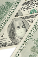 Image showing Portrait of Franklin on 100 dollar banknote with medical mask