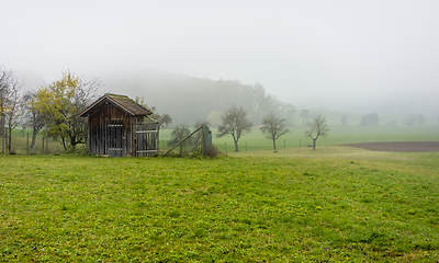 Image showing rural scenery with implement shed