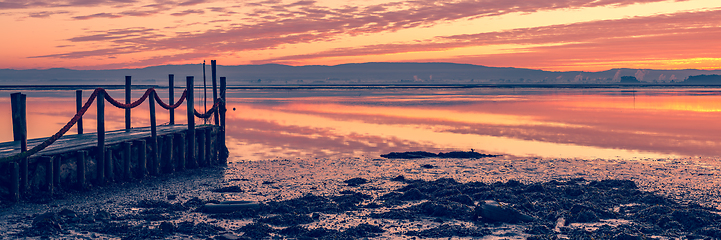 Image showing Sunrise of a wooden pier