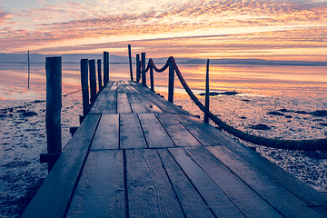 Image showing Sunrise of a wooden pier