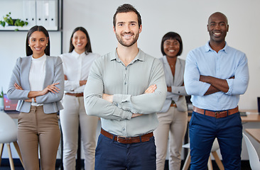 Image showing Portrait, ceo and business people in partnership or collaboration with hope, diversity and group support. Startup, mentor and happy women standing together with pride, teamwork or trust after meeting