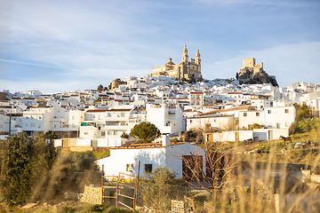 Image showing Panoramic of Olvera town, considered the gate of white towns route in the province of Cadiz, Spain