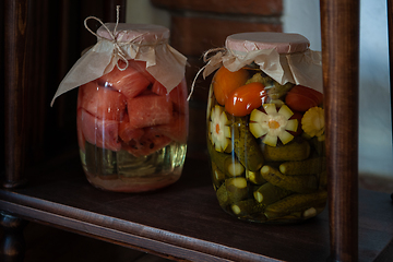 Image showing Pickled vegetables in jars