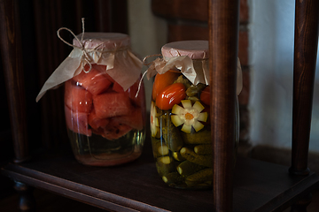 Image showing Pickled vegetables in jars