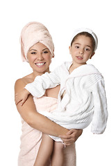 Image showing Mother and child after bath