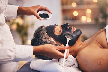 Image showing Spa facial, relax and woman with a therapist, luxury skincare and detox at a salon. Skin wellness, face cosmetics and person at a hotel for charcoal mask, body cleaning and healthy natural beauty