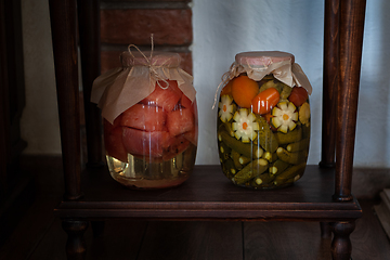 Image showing Pickled vegetables in jars