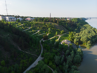 Image showing Aerial top vew of winding road in the city