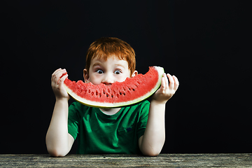 Image showing bitten red sweet watermelon