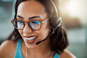 Image showing Telemarketing, call center agent and sales consultant and contact us and our support help desk will tell you about us. Female customer service worker busy consulting and giving loan insurance advice