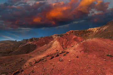 Image showing Mars landscape with sunset