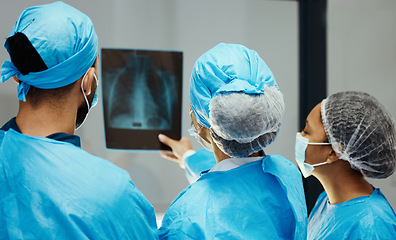Image showing Medical, x ray and surgery with doctors planning in meeting for mri scan, strategy or research. Medicine, consulting and radiology image with healthcare surgeons for diagnosis, treatment or operation