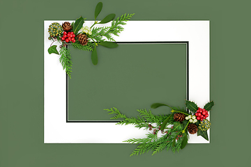 Image showing Festive Christmas Background Border with Winter Holly and Flora