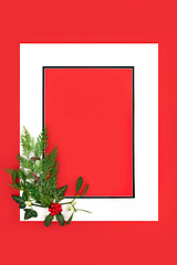 Image showing Winter Christmas Holly Mistletoe Ivy Fir Background Frame