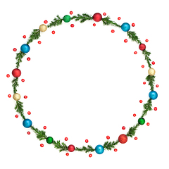 Image showing Christmas Wreath with Holly Fir and Bauble Decorations 